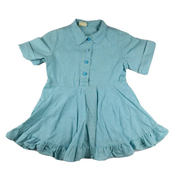 VINTAGE GIRL S BLUE PLAID CHECK DRESS - HONEYSUCKLE SEARS - Picture 1 of 5
